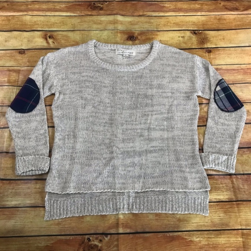 Vintage Havana Plaid Elbow Patch Side Slit Sweater